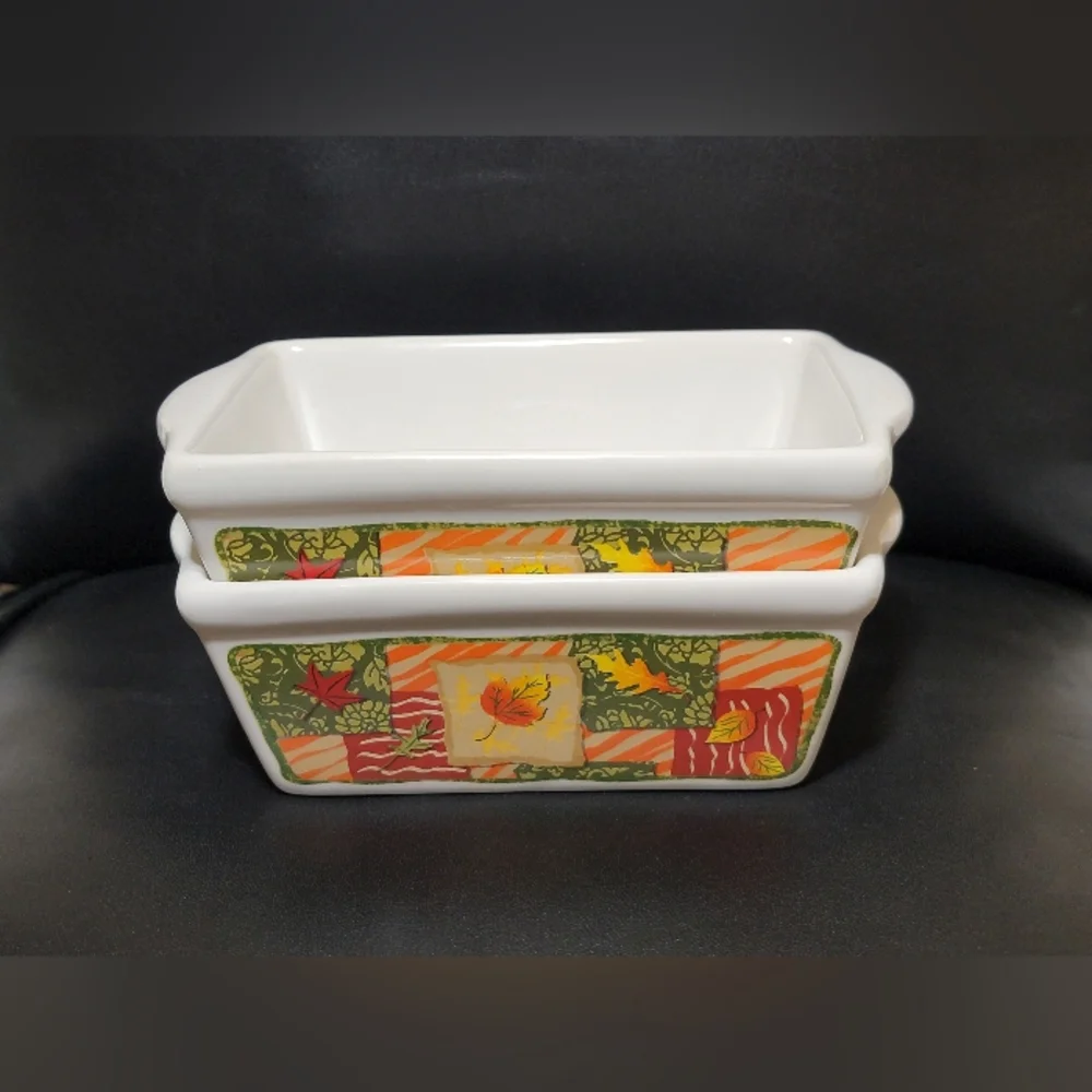 Vintage Garden Ridge Fall Harvest Mini Loaf Pans Set of 2 Autumn Baking Dishes